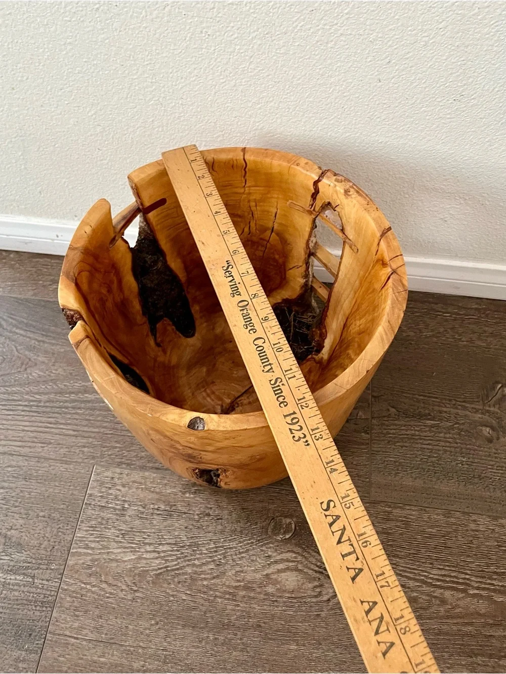 Hand-Carved Natural Wood Accent Planter - Honey Brown